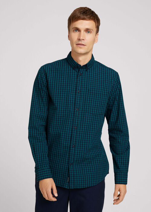 Tom Tailor® Regular Vichy Melange Shirt - Green Navy Melange Vichy Check