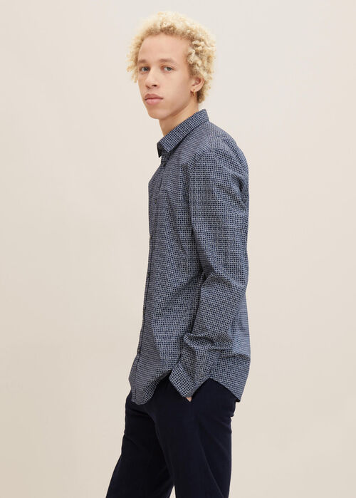 Denim Tom Tailor® Slim-fit Shirt With A Print Pattern - Navy Scratched Check Print