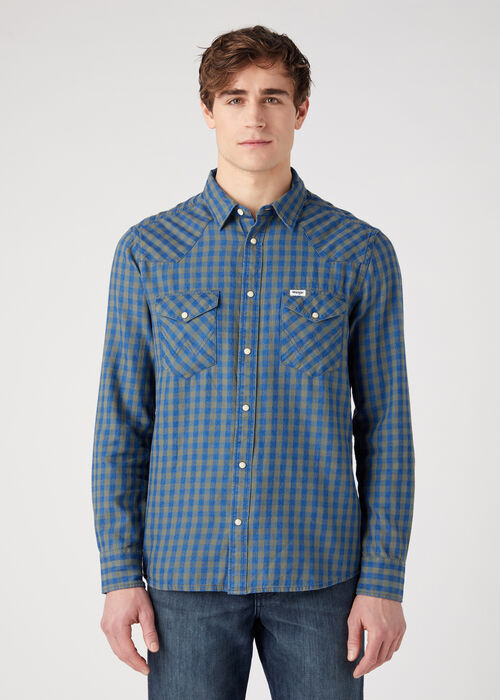 Wrangler® Western Shirt - Mid Indigo