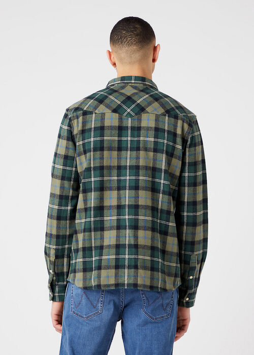 Wrangler® Western Shirt - Deep Lichen Green Check