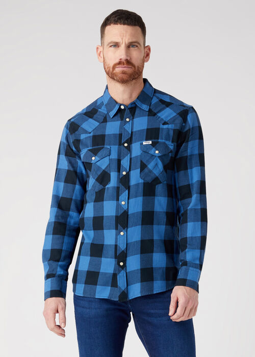 Wrangler® Western Shirt - Federal Blue Check